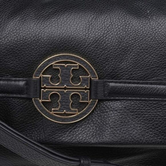 Tory Burch Black Leather Amanda Foldover Black Pebble Leather Crossbody EUC - Picture 5 of 16
